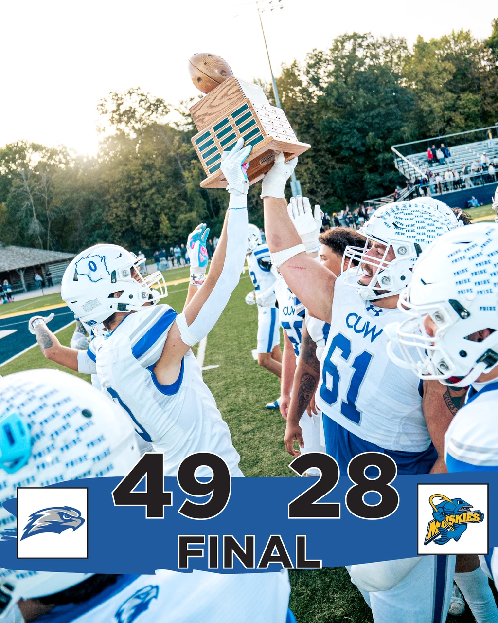 CUW Football final score graphic: 49–28