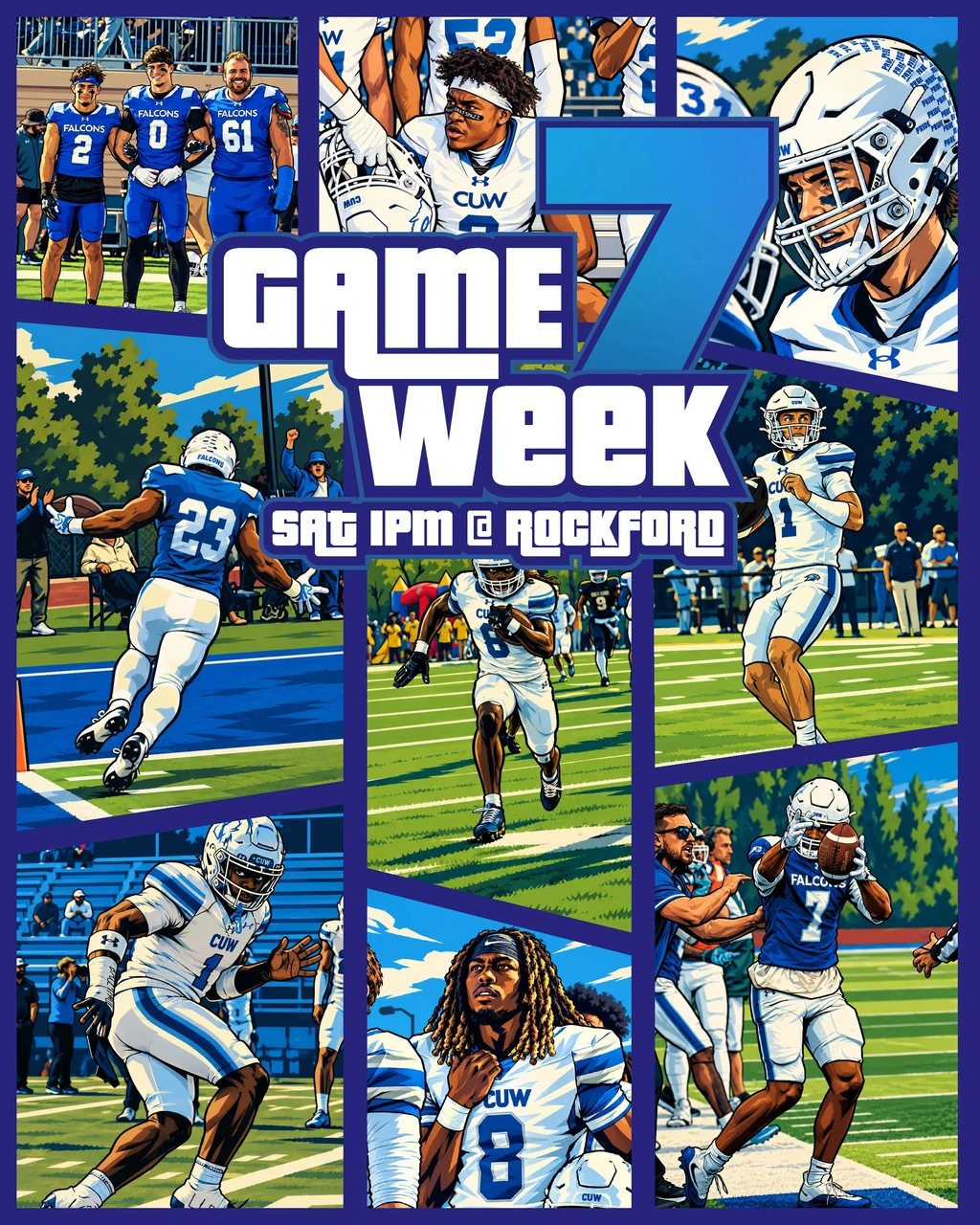 CUW Football illustrated Game Week 7 graphic